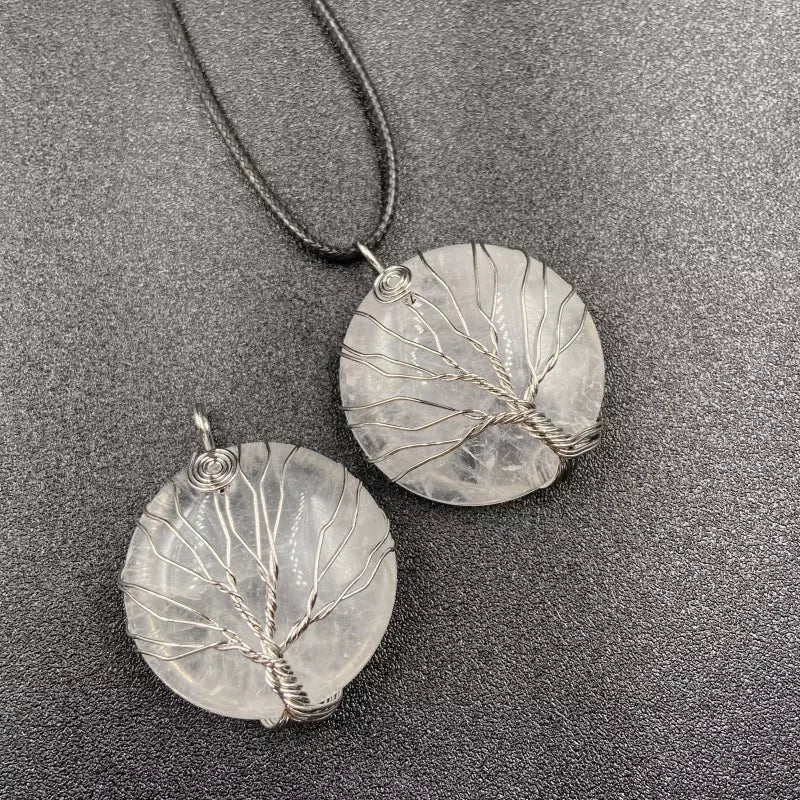 Krystall smykke solar med livets tre metall surring - Sacha Hudpleie